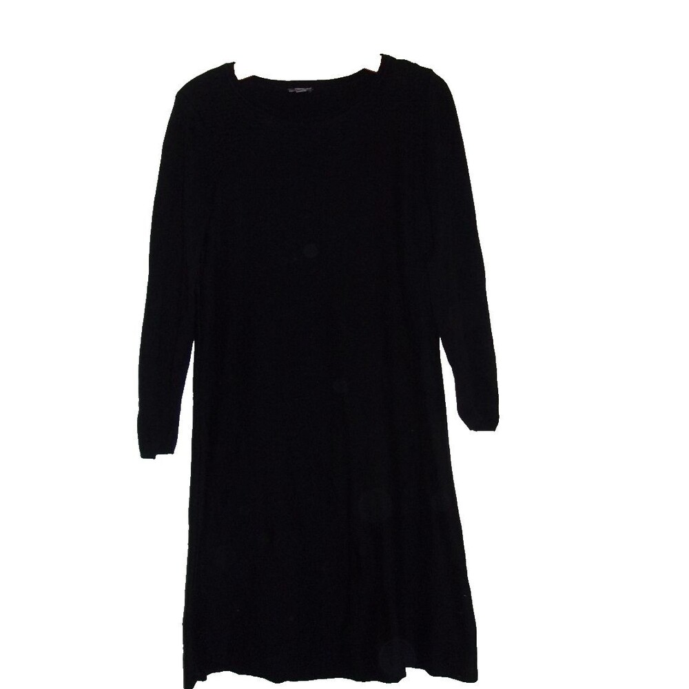 J. Jill Black Knit Dress Woven Shoulder Design Sz. M Petite Cotton Blend